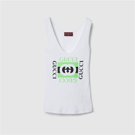 gucci white tank men|Rib cotton tank top with Gucci print in white .